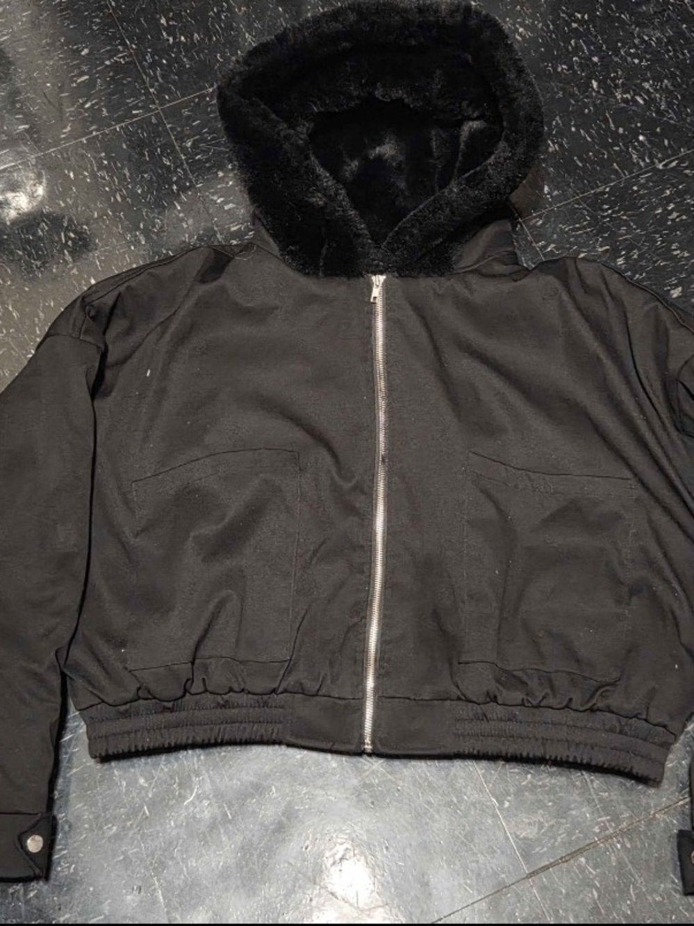 Fashion Nova Black Hooded Bomber Jacket
